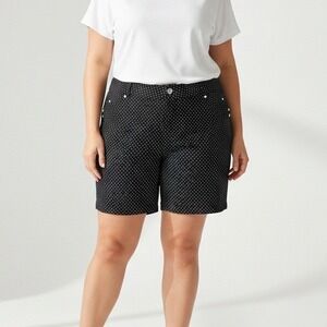 Sabrina Lauren Shorts Womens 24W Black Polka Dots Ultra Solf Stretch Perfect Fit